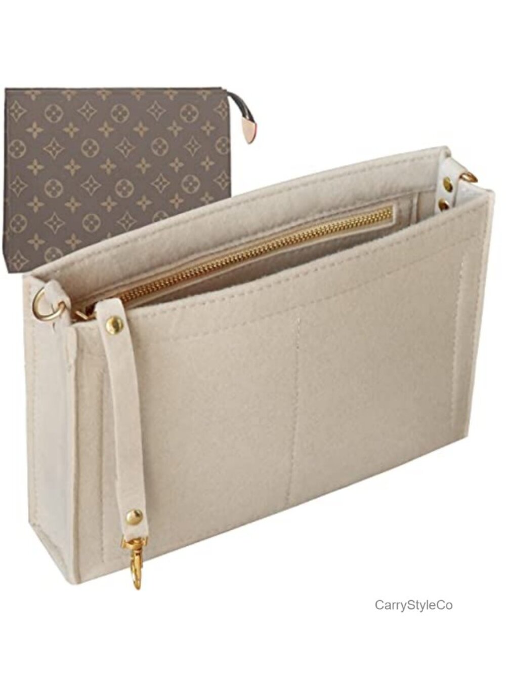 Felt Purse Organizer Insert Handbag Tidy with Keychain, Gold